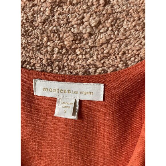 Monteau Los Angeles Orange Maxi Dress Linen Blend Ruffle Hem Size S - Picture 3 of 10